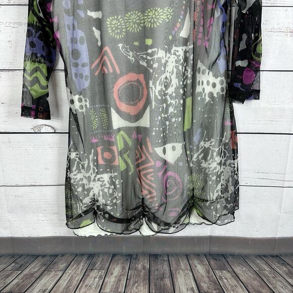 Parsley Sage Shirt Top Womens Large Multicolor Mesh Layered Geometric 80s Tunic - Picture 5 of 13